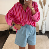 CHEMISE GAZE DE COTON RAYE ROUGE ET ROSE - La Petite Somptueuse