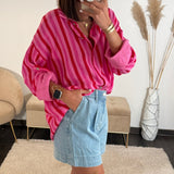 CHEMISE GAZE DE COTON RAYE ROUGE ET ROSE - La Petite Somptueuse