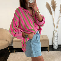 CHEMISE GAZE DE COTON RAYE VERT ET ROSE - La Petite Somptueuse