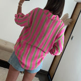 CHEMISE GAZE DE COTON RAYE VERT ET ROSE - La Petite Somptueuse