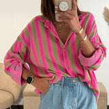 CHEMISE GAZE DE COTON RAYE VERT ET ROSE - La Petite Somptueuse