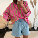 CHEMISE GAZE DE COTON RAYE VERT ET ROSE - La Petite Somptueuse