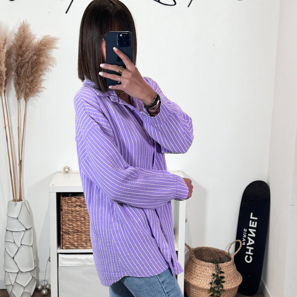 CHEMISE KAKI LILAS GAZ DE COTON KAYLA - La Petite Somptueuse