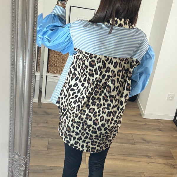 CHEMISE RAYEE BLEU LEOPARD CHARLINE - La Petite Somptueuse