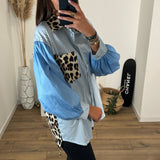 CHEMISE RAYEE BLEU LEOPARD CHARLINE - La Petite Somptueuse