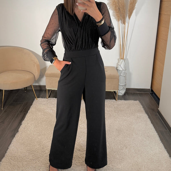 COMBINAISON NOIRE PAILLETTES NOIRE ELOISE - La Petite Somptueuse