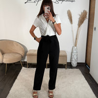 COMBINAISON PANTALON NOIRE ET BLANCHE JAZZ - La Petite Somptueuse