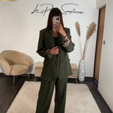 ENSEMBLE BLAZER + PANTALON KAKI LEO - La Petite Somptueuse