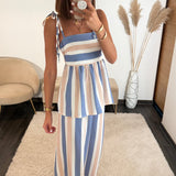 ENSEMBLE BLEU ET BEIGE SUNY - La Petite Somptueuse