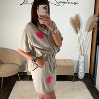 ENSEMBLE GAZE DE COTON TAUPE SOLEIL - La Petite Somptueuse