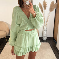 ENSEMBLE GAZE DE COTON VERT D'EAU TELIO - La Petite Somptueuse