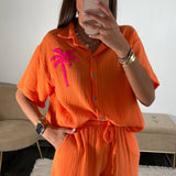 ENSEMBLE ORANGE GAZE DE COTON PALM - La Petite Somptueuse