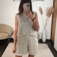 ENSEMBLE PAILLETE BEIGE NOURA - La Petite Somptueuse
