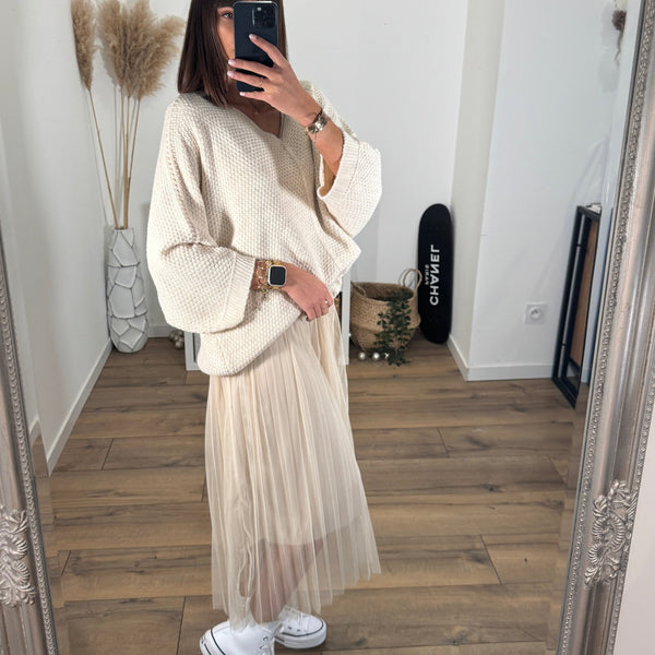 ENSEMBLE PULL + ROBE TULLE BEIGE - La Petite Somptueuse