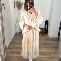 ENSEMBLE PULL + ROBE TULLE BEIGE - La Petite Somptueuse