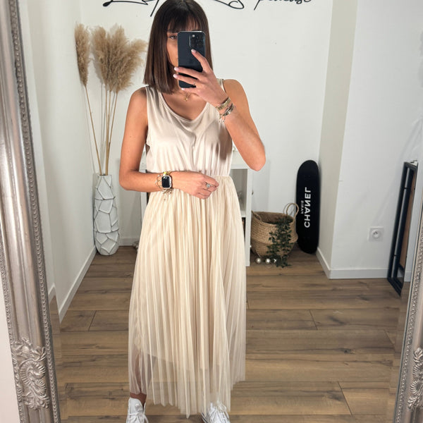 ENSEMBLE PULL + ROBE TULLE BEIGE - La Petite Somptueuse