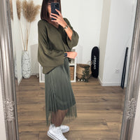 ENSEMBLE PULL + ROBE TULLE KAKI - La Petite Somptueuse