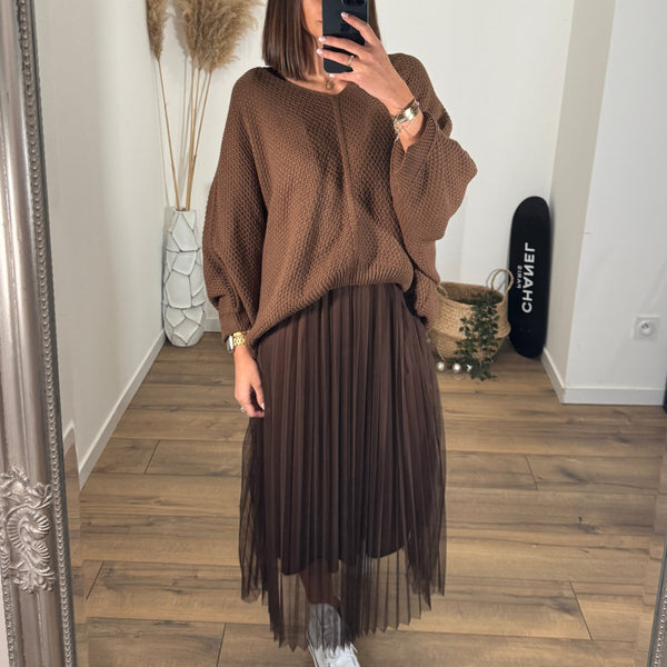 ENSEMBLE PULL + ROBE TULLE MARRON - La Petite Somptueuse