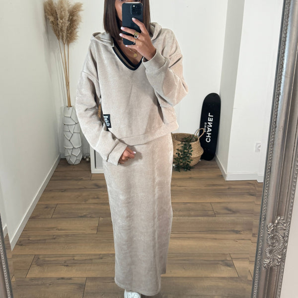 ENSEMBLE ROBE + SWEAT BEIGE AZRA - La Petite Somptueuse