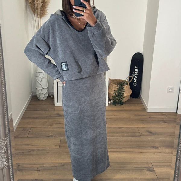 ENSEMBLE ROBE + SWEAT GRIS AZRA - La Petite Somptueuse