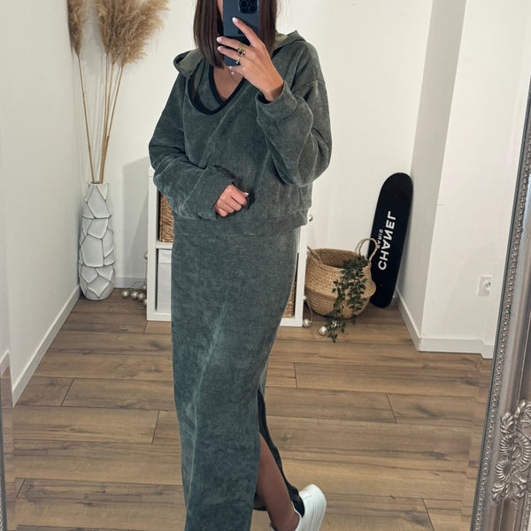 ENSEMBLE ROBE + SWEAT VERT AZRA - La Petite Somptueuse