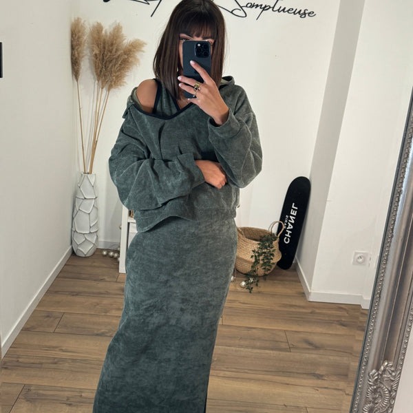 ENSEMBLE ROBE + SWEAT VERT AZRA - La Petite Somptueuse