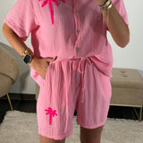 ENSEMBLE ROSE GAZE DE COTON PALM - La Petite Somptueuse