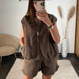 ENSEMBLE SHORT + HAUT MOUTON MARRON - La Petite Somptueuse