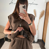 ENSEMBLE SHORT + HAUT MOUTON MARRON - La Petite Somptueuse