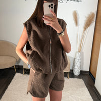 ENSEMBLE SHORT + HAUT MOUTON MARRON - La Petite Somptueuse