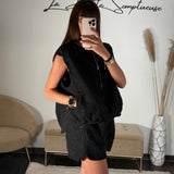 ENSEMBLE SHORT + HAUT MOUTON NOIR - La Petite Somptueuse