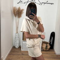 ENSEMBLE SWEAT + SHORT BEIGE - La Petite Somptueuse