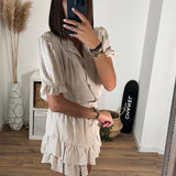 ENSEMBLE TOP + JUPE/SHORT BEIGE MARTY - La Petite Somptueuse