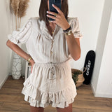 ENSEMBLE TOP + JUPE/SHORT BEIGE MARTY - La Petite Somptueuse