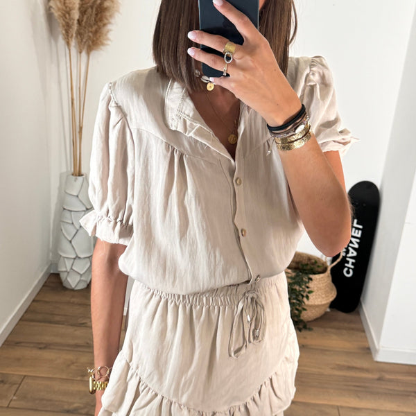 ENSEMBLE TOP + JUPE/SHORT BEIGE MARTY - La Petite Somptueuse