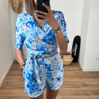 ENSEMBLE TOP + SHORT BLEU LENY - La Petite Somptueuse