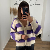 GILET A RAYURE ECRU/VIOLET ZOE - La Petite Somptueuse