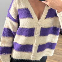 GILET A RAYURE ECRU/VIOLET ZOE - La Petite Somptueuse