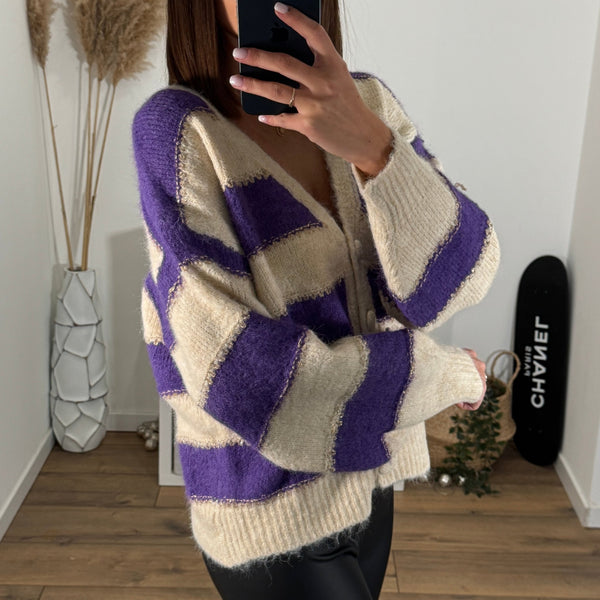 GILET A RAYURE ECRU/VIOLET ZOE - La Petite Somptueuse