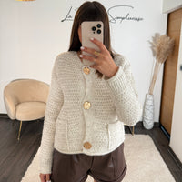 GILET BEIGE BOUTONS DOREES LOU - La Petite Somptueuse