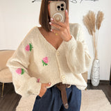 GILET BLANC FLEURI ROSY - La Petite Somptueuse