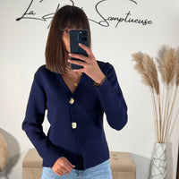 GILET BLEU MARINE MOKA - La Petite Somptueuse