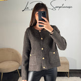 GILET BOUTON DORES TAUPE GARY - La Petite Somptueuse