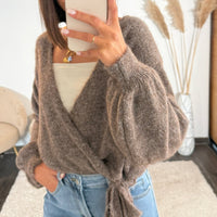 GILET CACHE-COEUR TAUPE - La Petite Somptueuse