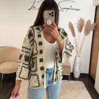 GILET CROCHET BEIGE ET KAKI NOVA - La Petite Somptueuse