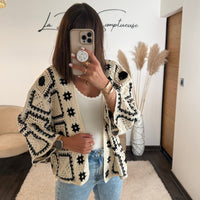GILET CROCHET NOIR ET BLANC NOVA - La Petite Somptueuse