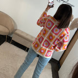 GILET CROCHET ORANGE ET ROSE LIOR - La Petite Somptueuse