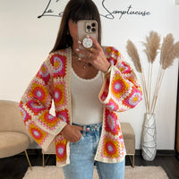 GILET CROCHET ORANGE ET ROSE LIOR - La Petite Somptueuse