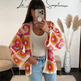 GILET CROCHET ORANGE ET ROSE LIOR - La Petite Somptueuse