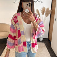 GILET CROCHET ROSE ET LILAS EMY - La Petite Somptueuse